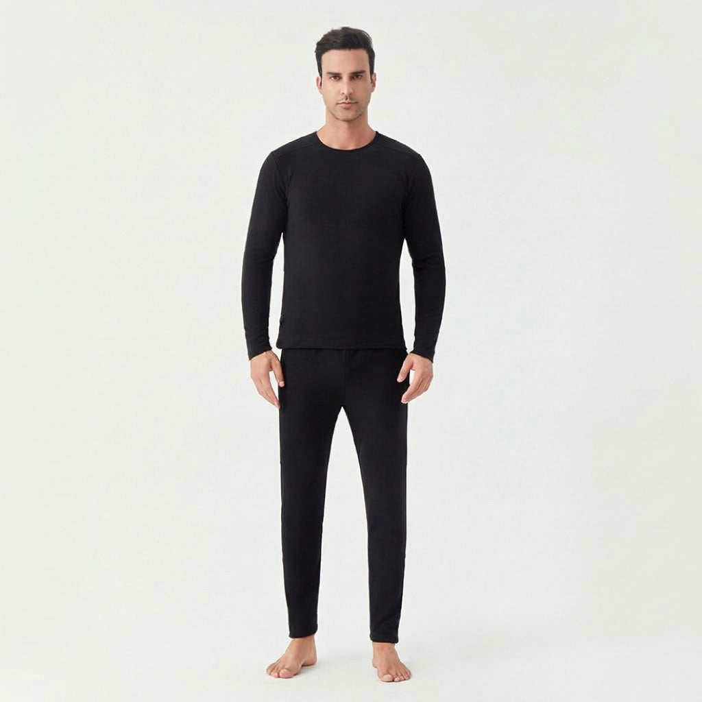Men's Velvet Heated Underwear, USB Rechargeable 42 Heating Zones Winter Thermal Long Johns Long Sleeve Base Layer Top and Bottom Sets for Cold Weather