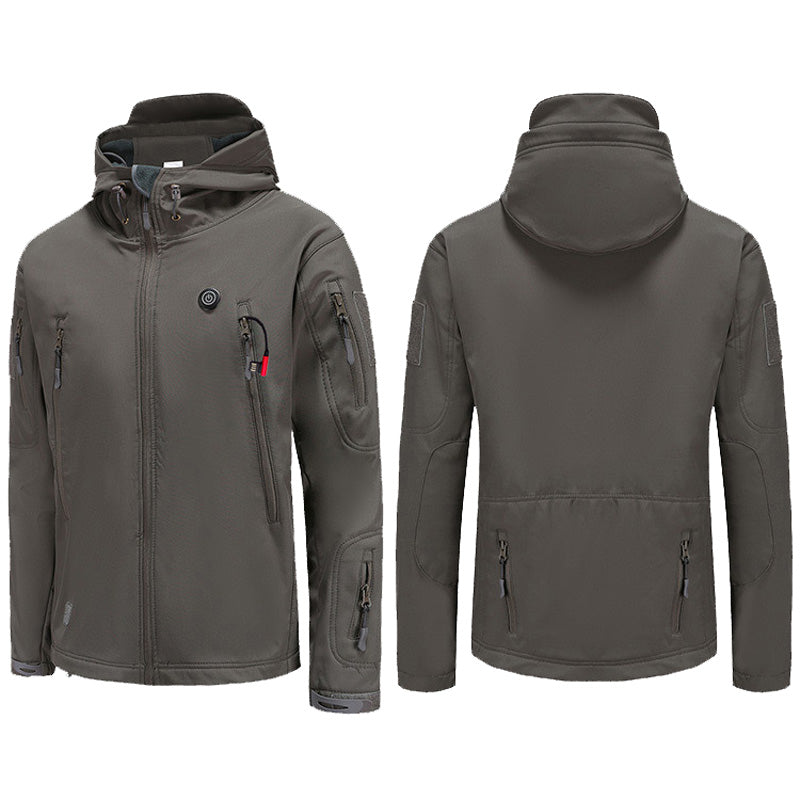 Heated Hooded Jacket for Men Women, Zip Up Lightweight Fleece Lined Heated Blouse, 7 Heating Areas USB Rechargeable Heated Soft Shell Coat for Winter and Outdoor Skiing Fishing Hiking
