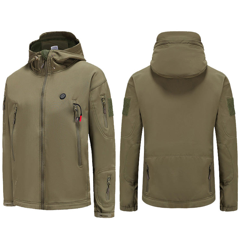 Heated Hooded Jacket for Men Women, Zip Up Lightweight Fleece Lined Heated Blouse, 7 Heating Areas USB Rechargeable Heated Soft Shell Coat for Winter and Outdoor Skiing Fishing Hiking
