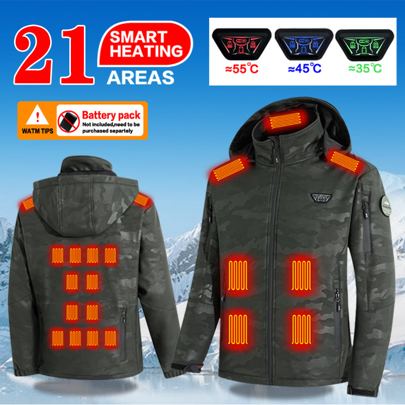 Windproof and Waterproof Fleece Heated Hoodie Jacket for Men Women with 21 Heating Areas 4 Zones Control USB Electric Rechargeable Heated Winter Coats for Skiing Hiking Camping