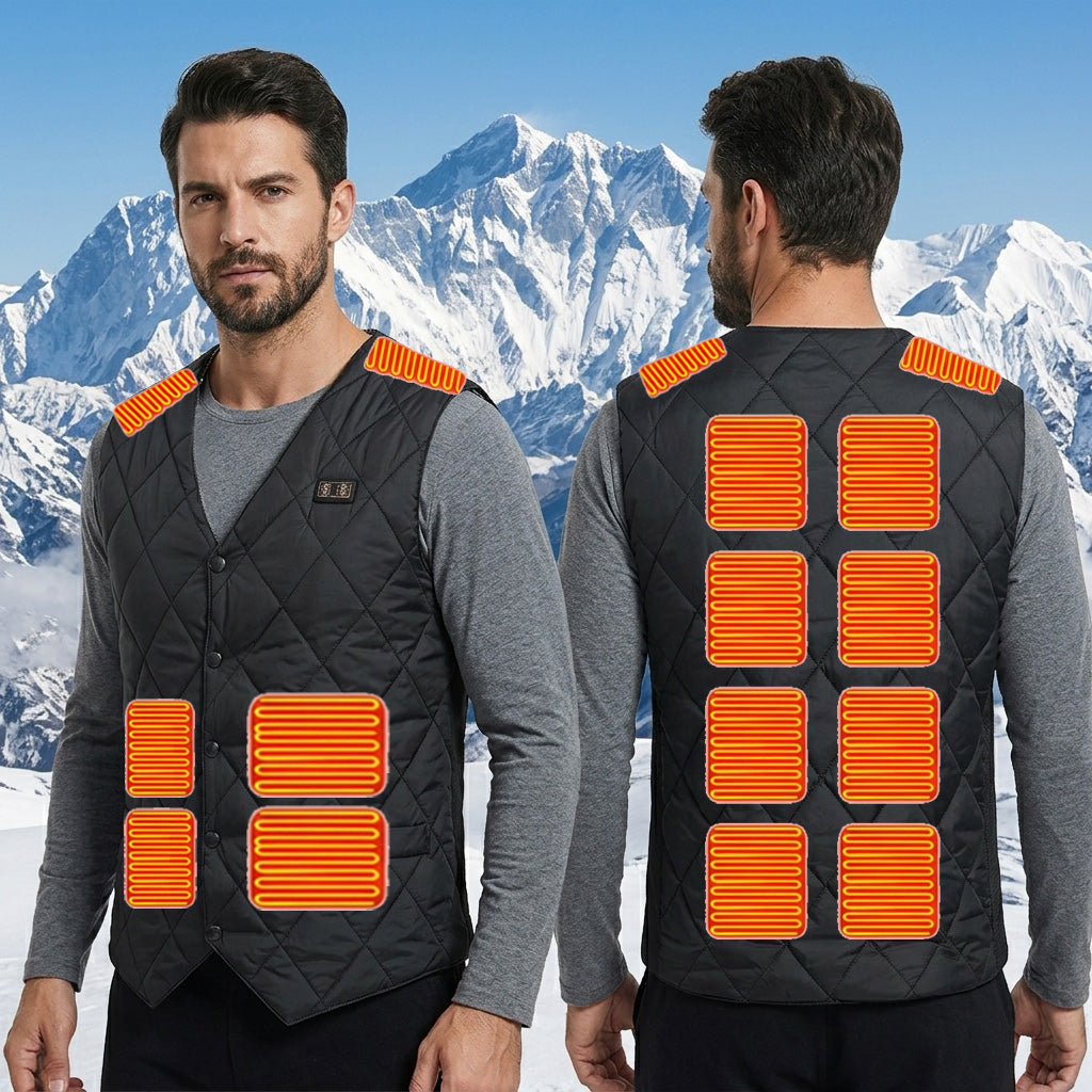16 Places Zones Heated V-neck Vest for Men USB Charging 3 Gears Thermal Electric Heating Waistcoat for Outdoor