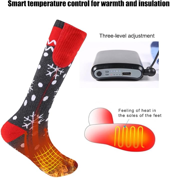 APP Remote Control Christmas Heated Socks with 2pcs 5000mAh Rechargeable Battery Washable Electric Thermal Warming Socks for Men Women
