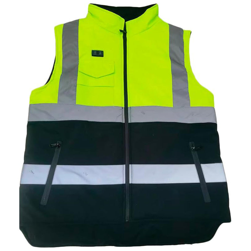 Green+Black High Visibility Heated Vest for Men Women, 8 Heating Zones 3 Temperature Levels Rechargeable Lightweight Zip Up Hi Vis Safety Electric Thermal Warming Gilet with Pockets