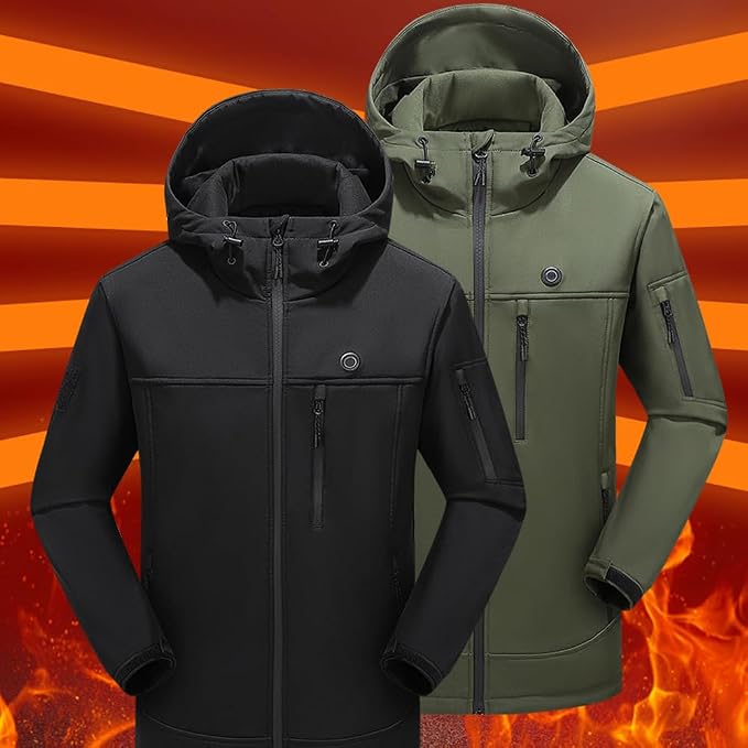 Softshell Hooded Heated Jacket for Men Women 10 Heated Areas 3 Gear Temperature USB Electric Warming Long Sleeve Windproof Coat For Extreme Cold Weather