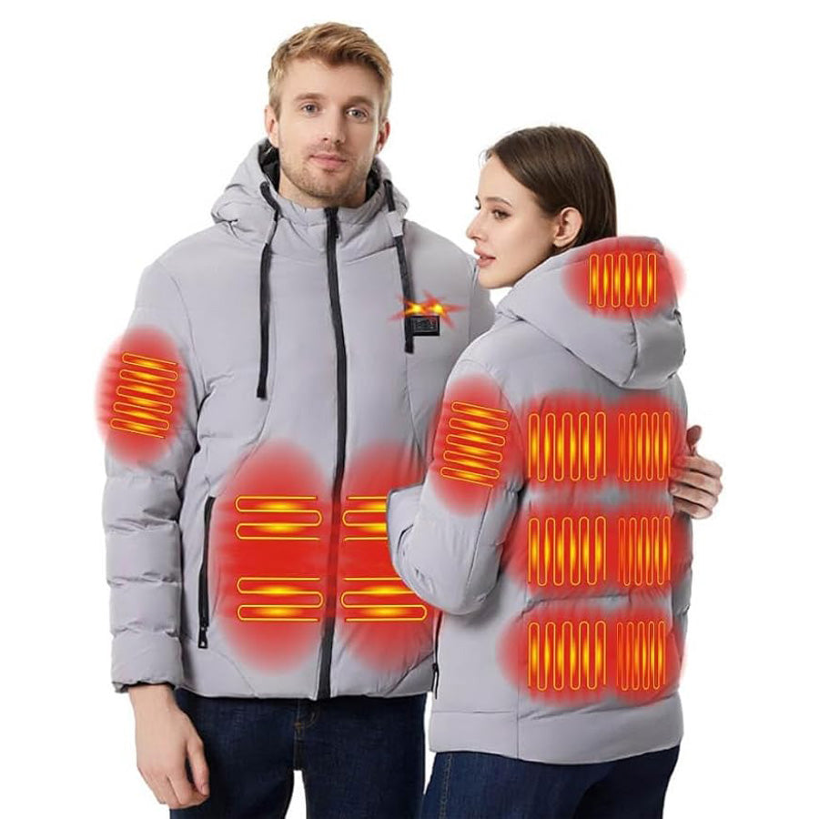 Thermal Hooded Heated Coat for Men Women, Dual Control 11 Heating Areas, USB Charging Electric Body Warmer Hoodie Jacket for Winter Outdoor Working Sports