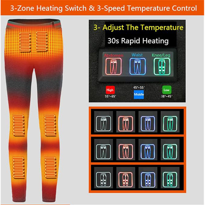 Women's Electric Heated Trousers - 8 Heating Areas, 3 Temperature Control, Waterproof Winter USB Rechargeable Warm Thermal Leggings Pants for Outdoors Skiing Camping Hiking