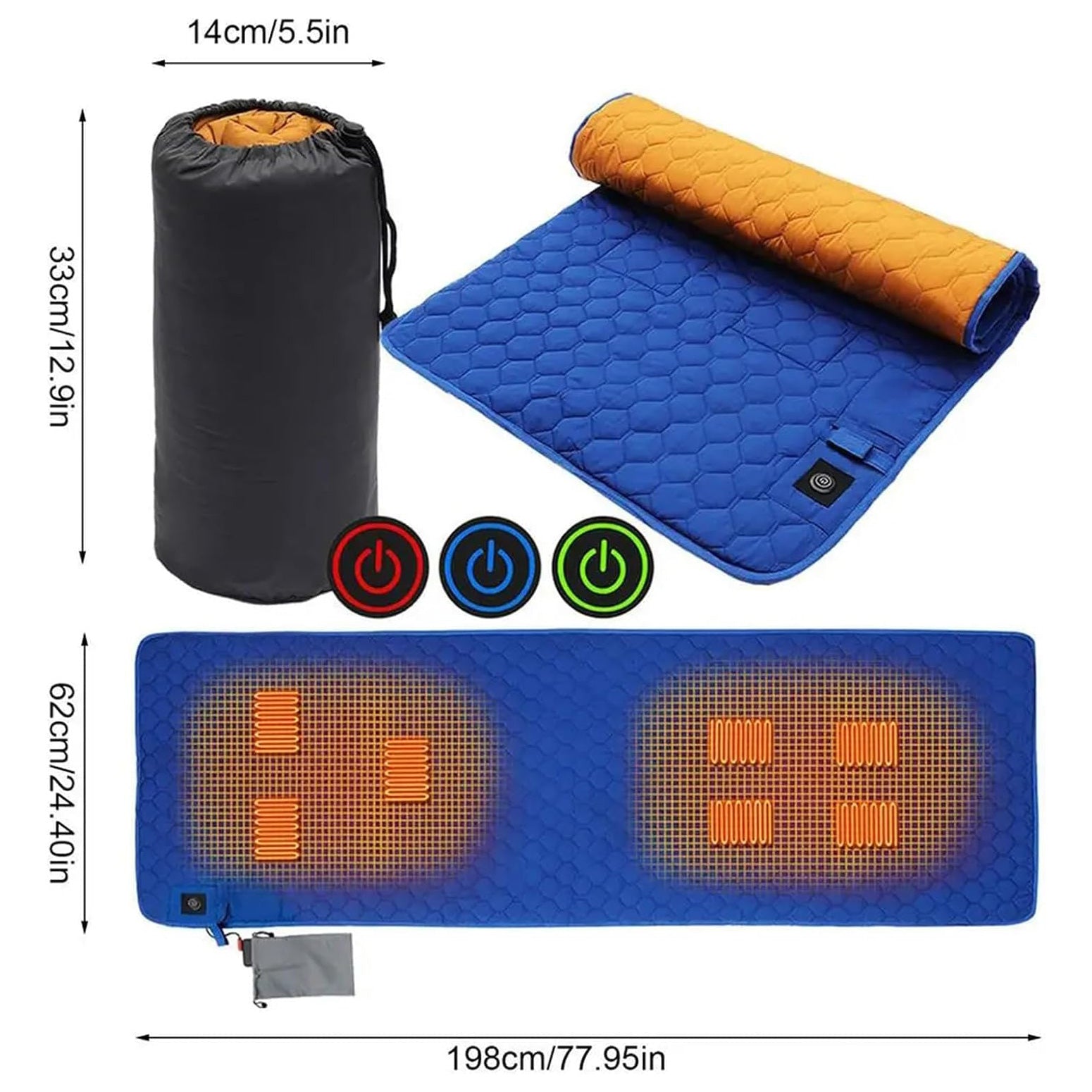 Heated Sleeping Bag Liner - 7 Heating Zones 3-Level Adjustable USB Electric Heating Sleeping Bag Pads Heated Mat for Outdoor Camping Tent Sleeping Mattress Thermalpad Foot Warmer - Firoth