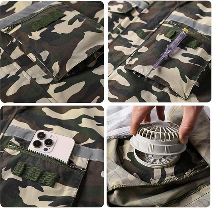 Cooling Fan Jacket for Men Women, Battery Powered 4 Fans Air Conditioned Work Uniform with Usb Reflective Stripe Cooling Fan Clothe for Outdoor Activities In Hot Weather