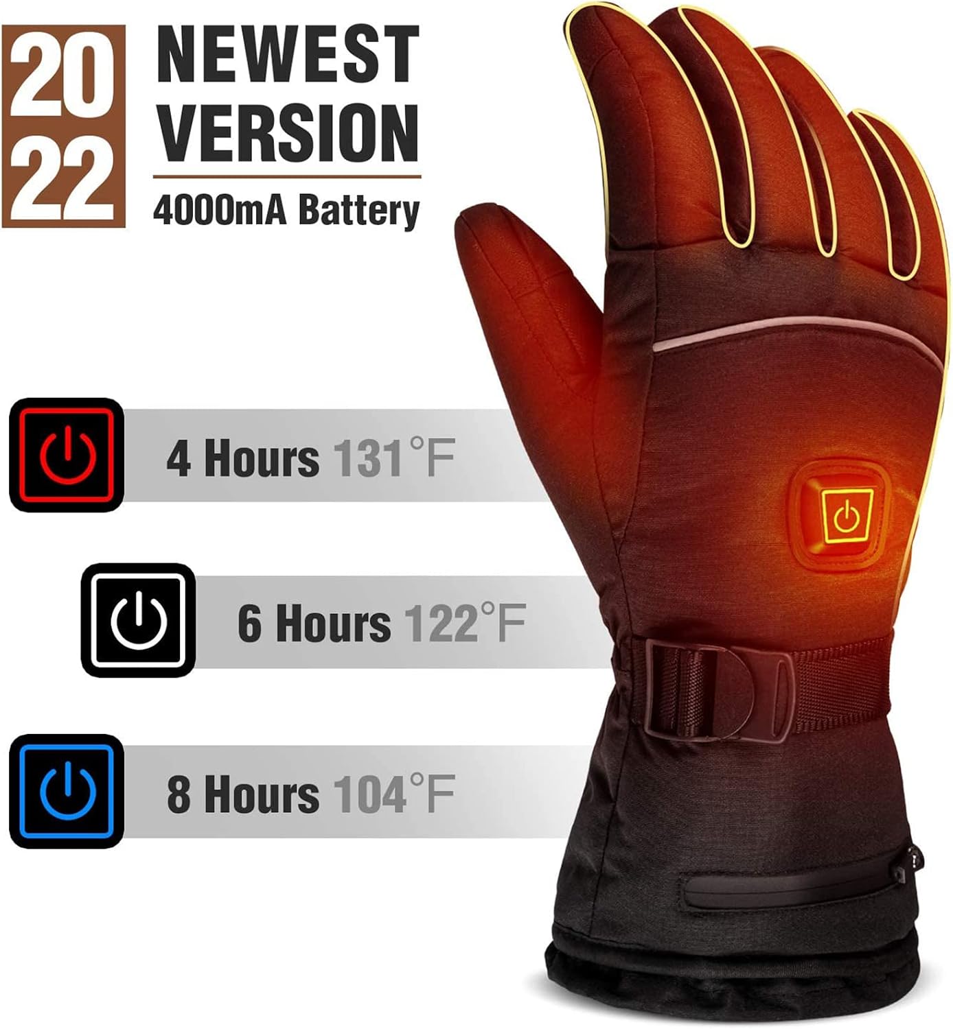 Unisex Heated Gloves with 2Pcs 8500mAh Battery, Anti Slip, 3 Heat Settings, Touchscreen Warming Gloves for Skiing, Motorcycle