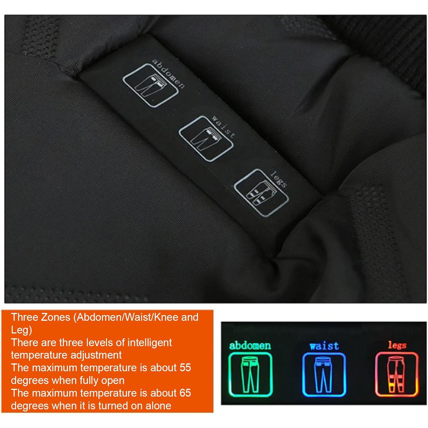 Unisex Battery Powered Heated Pants, Electric USB 3 Temperature Control, 5V/2A, 8 Heating Zones Elastic Fleece Thickening Warming Trousers for Women Men