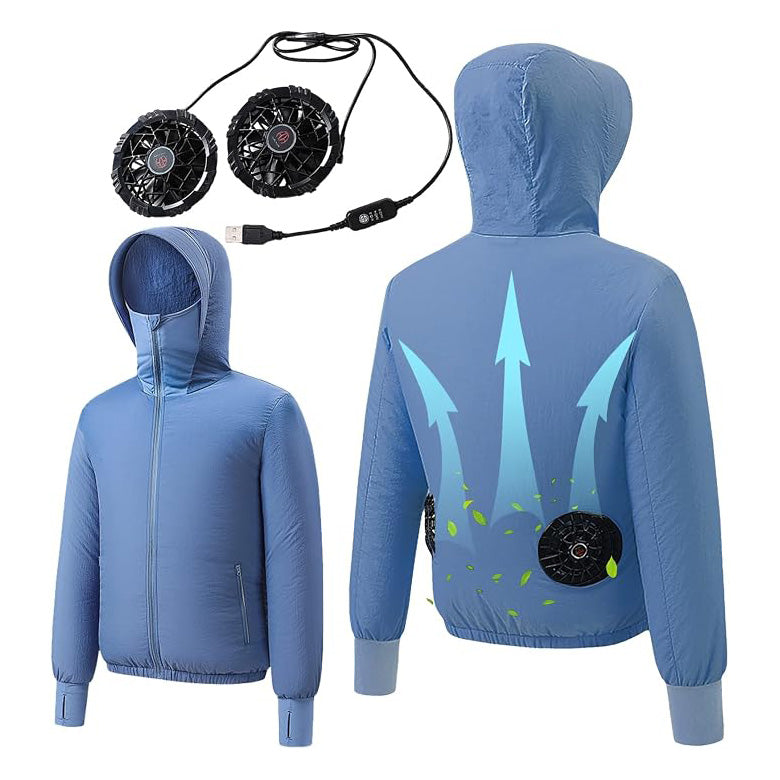 Sun Protective Cooling Fan Jacket for Men Women, UPF 50+ Air Conditioned Lightweight Hoodie, UV Protection USB Cool Jacket for Summer Hot Weather Work, Outdoor Activities