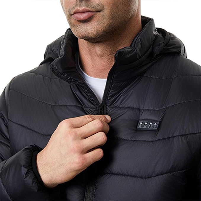 Long Sleeve Heated Hooded Jacket for Men Women, Winter Warm USB Charging Electric Body Warmer Heated Coats with Independent Control of 4 Zones 27 Heating Pads 3 Temperature Levels