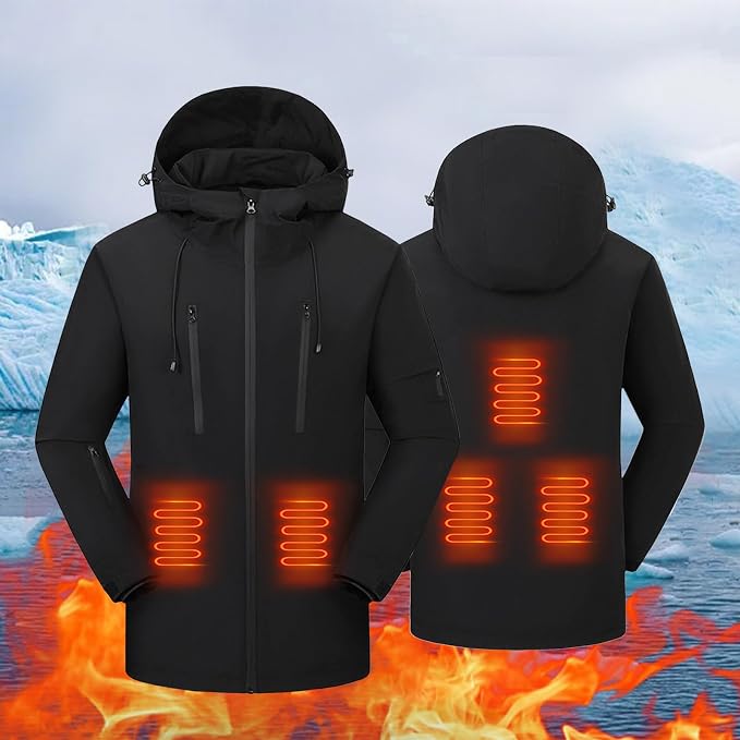Electric Heated Hooded Ski Jacket for Men Women, 5 Heat Generation USB Powered Windbreaker Mountain Parka Heating Wear