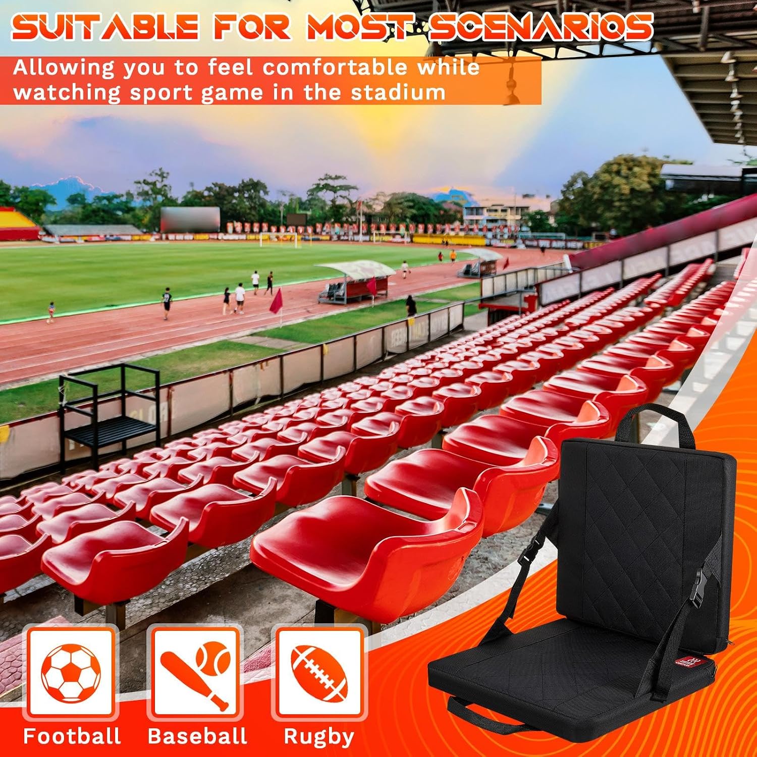 Portable Heated Seat Pad 3 Level Heating Folding Heated Outdoor Chair with Handle Adjustable Heated Stadium Seats