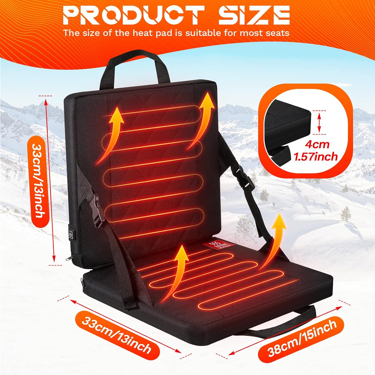 Portable Heated Seat Pad 3 Level Heating Folding Heated Outdoor Chair with Handle Adjustable Heated Stadium Seats