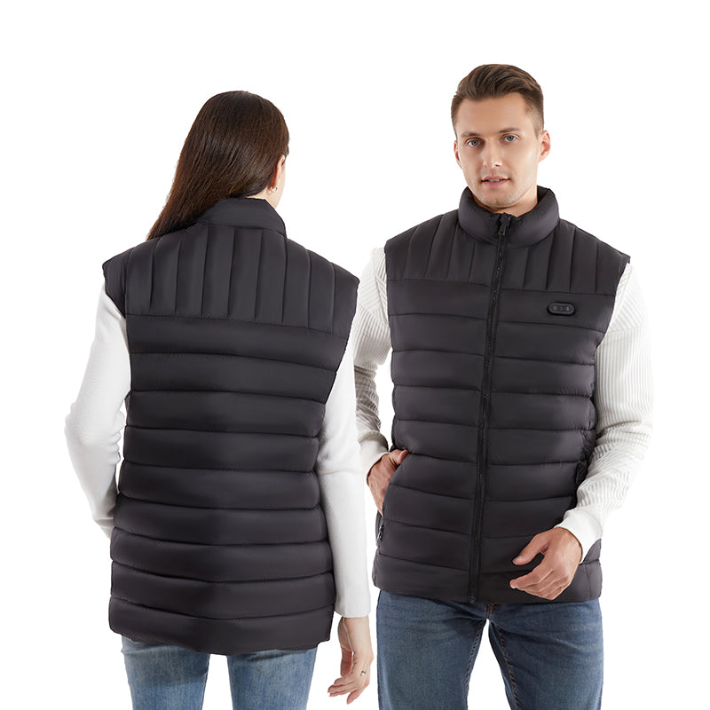 Black Unisex Zipper Heated Vest with 15 Carbon Fiber Heating Pads Electric Warming  Washable Sleeveless Stand Collar Thermal Waistcoat for Men Women