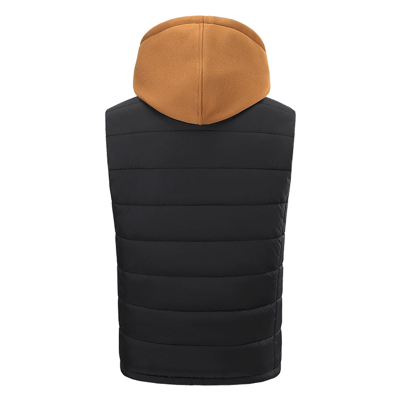 Electric Heated Hooded Gilet for Men, Dual DC/USB Port 3 Adjustable Temperature 14 Heating Zones Winter Warm Heating Vest with Detachable Hood