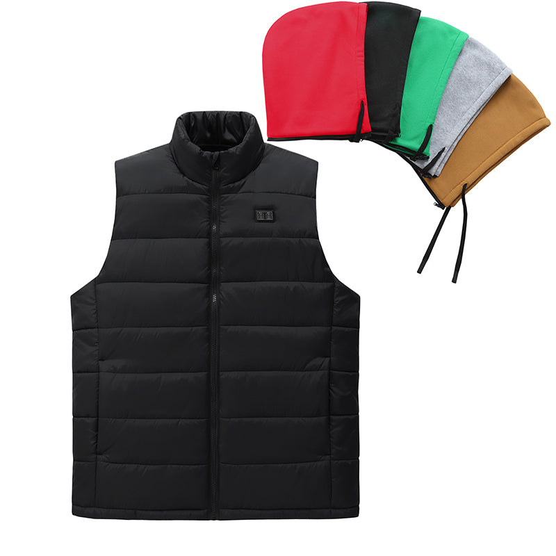 Electric Heated Hooded Gilet for Men, Dual DC/USB Port 3 Adjustable Temperature 14 Heating Zones Winter Warm Heating Vest with Detachable Hood