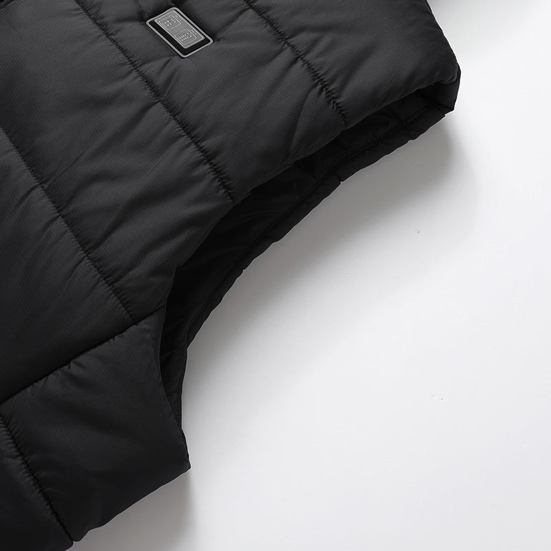 Electric Heated Hooded Gilet for Men, Dual DC/USB Port 3 Adjustable Temperature 14 Heating Zones Winter Warm Heating Vest with Detachable Hood