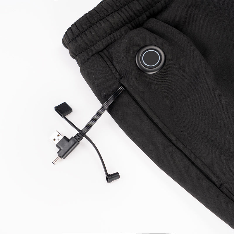 Men's USB Heated Jogger Pants Waterproof Windproof 14 Heating Zones 3 Levels of Temperature Control Elastic Waist Fleece Lined Winter Warm Trousers with Pockets