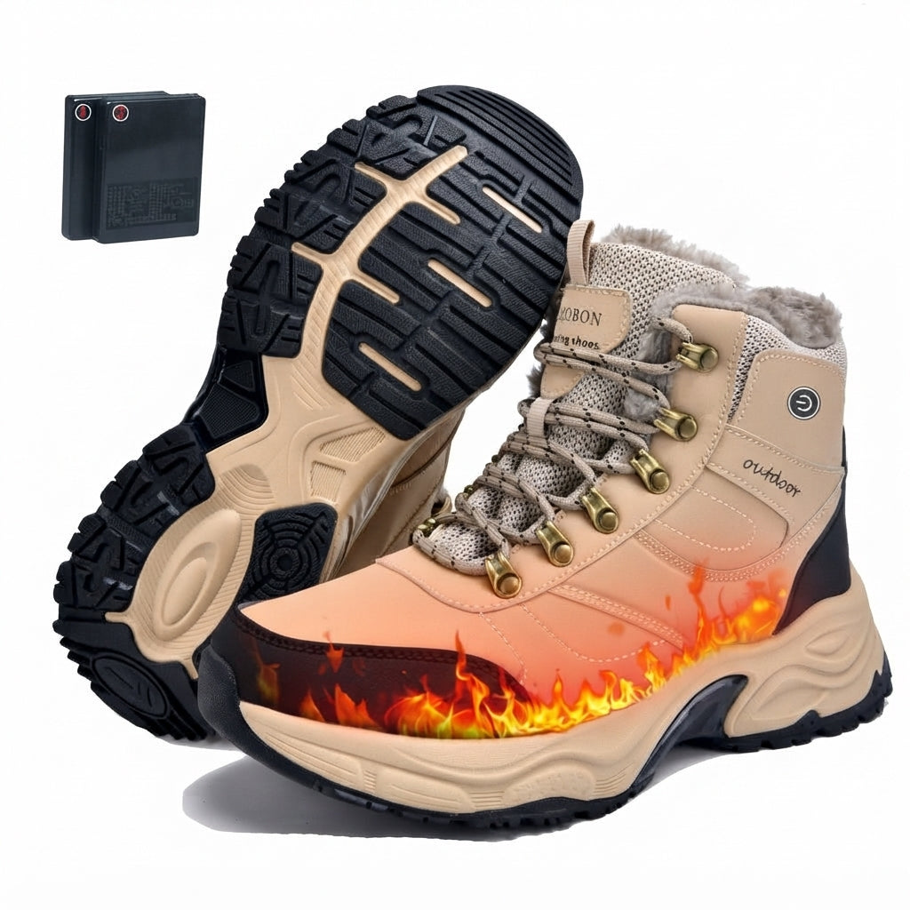 Heated Boots for Men Women, Waterproof Winter Snow Boots with 2*7000mAh Rechargeable Batteries, 3-Level Warming, Electric Foot Warmer for Indoor & Outdoor Use, Heated House Slippers