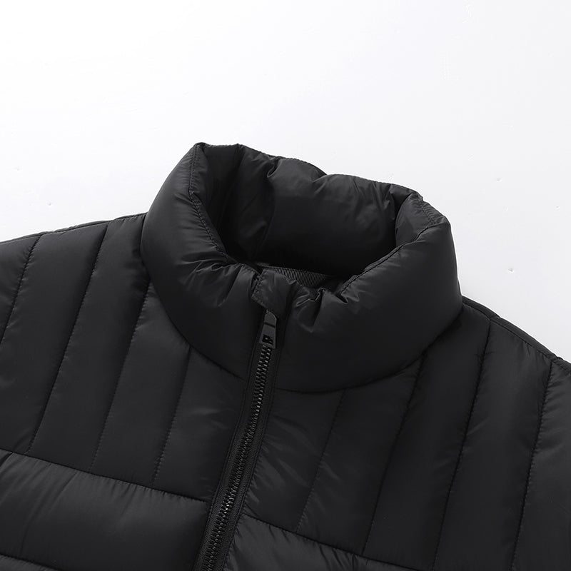 Black Unisex Zipper Heated Vest with 15 Carbon Fiber Heating Pads Electric Warming  Washable Sleeveless Stand Collar Thermal Waistcoat for Men Women