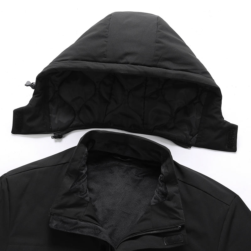 Heated Hooded Coat for Men Women Dual Independent Switches 9 Heating Areas Control 3 Temperature Thermal Windbreaker Outerwear for Camping Skiing Hiking