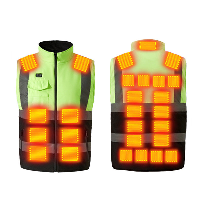 Green+Black High Visibility Heated Vest for Men Women, 8 Heating Zones 3 Temperature Levels Rechargeable Lightweight Zip Up Hi Vis Safety Electric Thermal Warming Gilet with Pockets