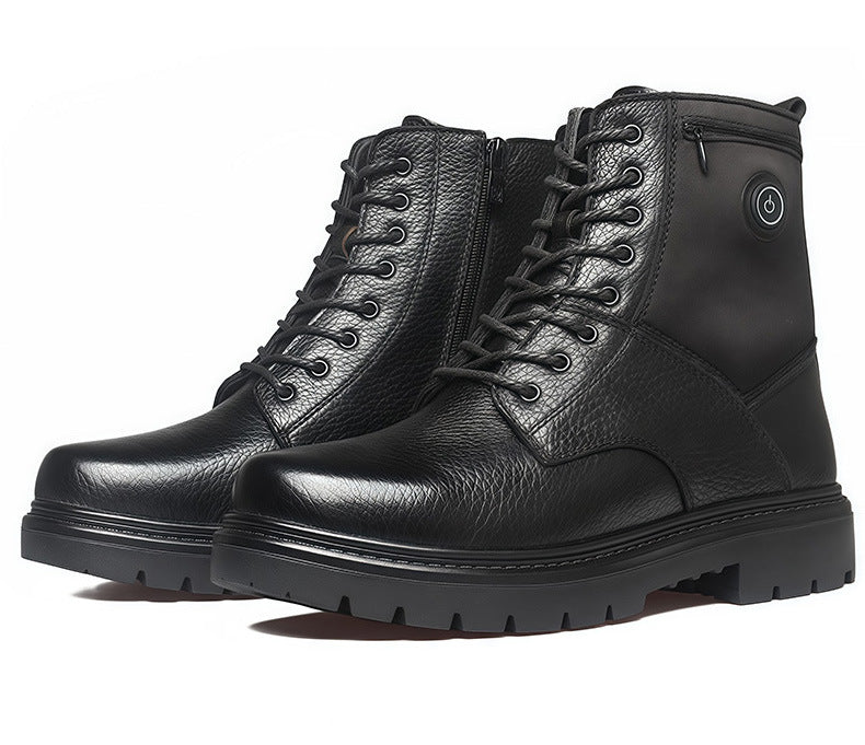 Black Leather Heated Boots for Women Men With 2*5000mAh Rechargeable Batteries, Five-Level Heating Models, Operated Electric Heating Foot Warmer