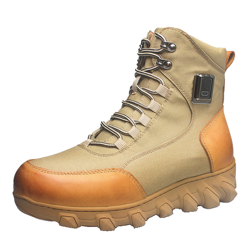 Genuine Leather Heated Boots for Men with Five-Level Heating System Rechargeable 20000mAh Battery Winter Waterproof Warm Snow Work Boot Rechargeable Electric Heating Foot Warmers