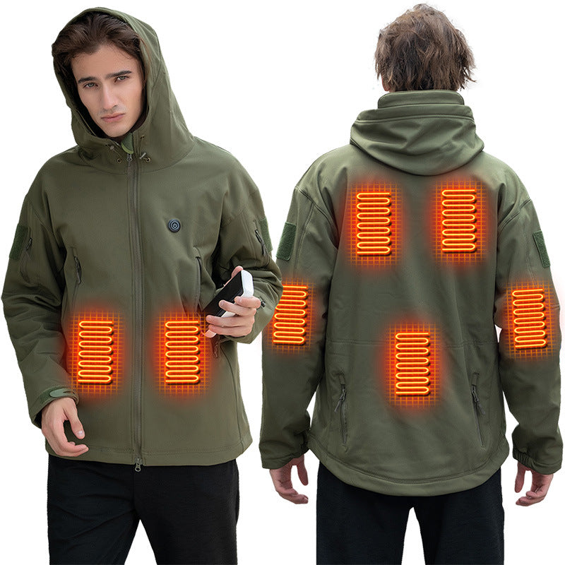 Heated Hooded Jacket for Men Women, Zip Up Lightweight Fleece Lined Heated Blouse, 7 Heating Areas USB Rechargeable Heated Soft Shell Coat for Winter and Outdoor Skiing Fishing Hiking