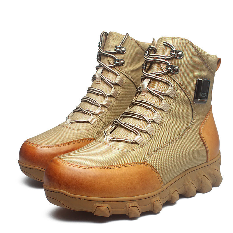 Genuine Leather Heated Boots for Men with Five-Level Heating System Rechargeable 20000mAh Battery Winter Waterproof Warm Snow Work Boot Rechargeable Electric Heating Foot Warmers