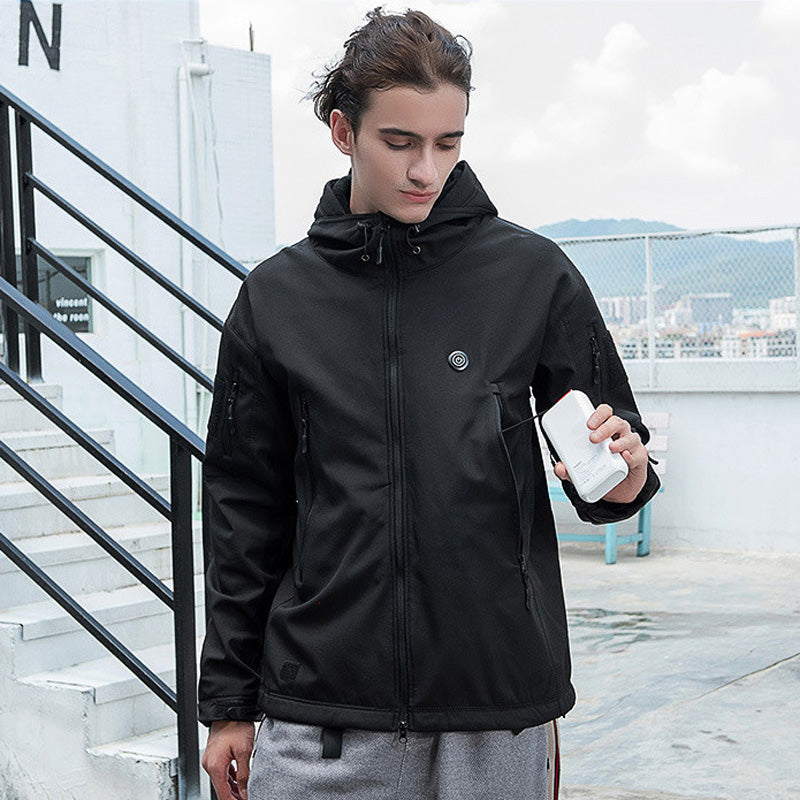 Heated Hooded Jacket for Men Women, Zip Up Lightweight Fleece Lined Heated Blouse, 7 Heating Areas USB Rechargeable Heated Soft Shell Coat for Winter and Outdoor Skiing Fishing Hiking