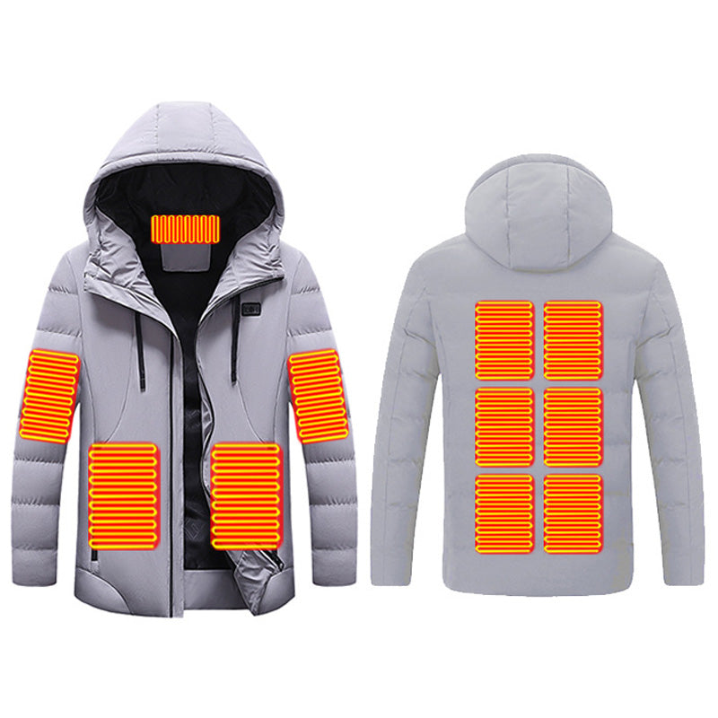Thermal Hooded Heated Coat for Men Women, Dual Control 11 Heating Areas, USB Charging Electric Body Warmer Hoodie Jacket for Winter Outdoor Working Sports