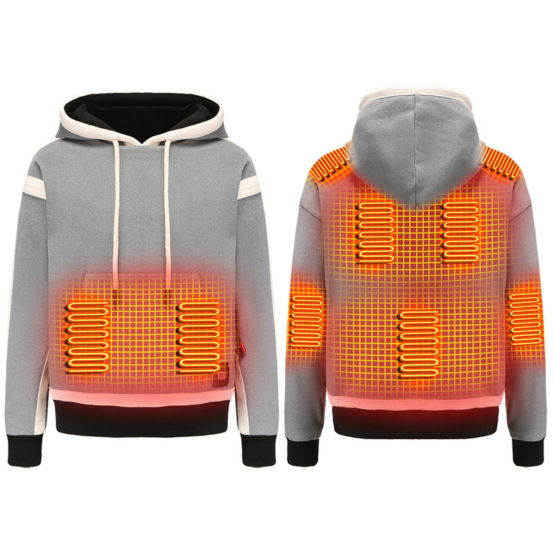 Smart Electric Heated Sweatshirt for Men Women, 9 Heating Zones USB Charging Three-Speed Temperature Long Sleeve Blouse Hoodies Thermal Tops