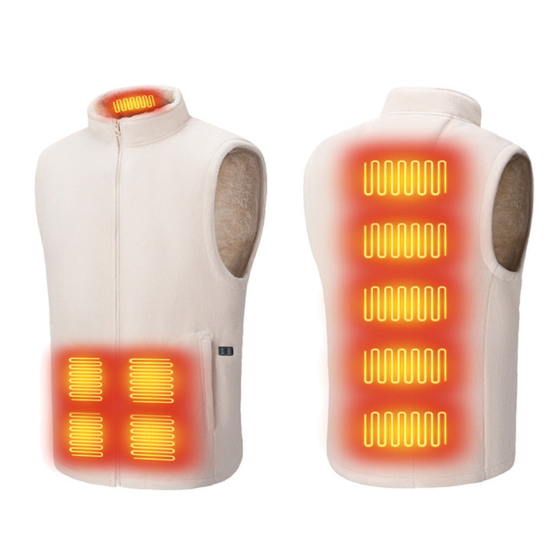 Fleece Lined Heated Vest for Women Men, 3 Gear Temp Control Dual Control 10 Heating Zones USB Electric Heating Stand Collar Smart Thermal Waistcoat