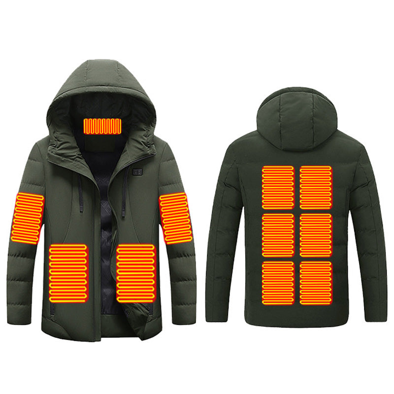 Thermal Hooded Heated Coat for Men Women, Dual Control 11 Heating Areas, USB Charging Electric Body Warmer Hoodie Jacket for Winter Outdoor Working Sports