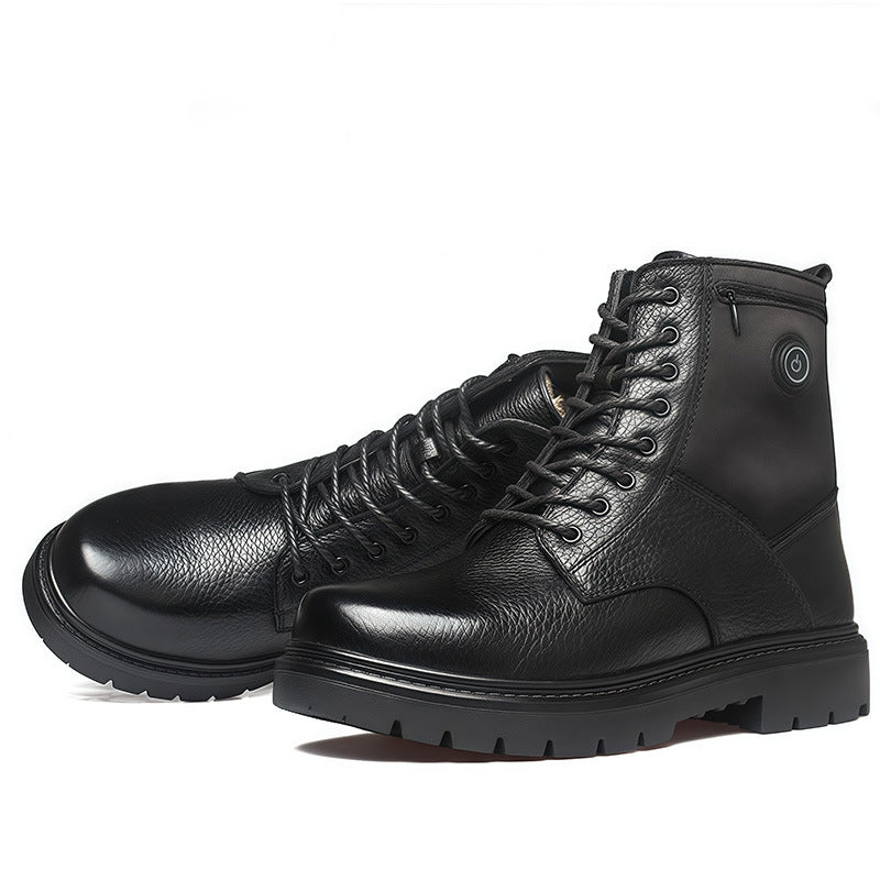 Black Leather Heated Boots for Women Men With 2*5000mAh Rechargeable Batteries, Five-Level Heating Models, Operated Electric Heating Foot Warmer