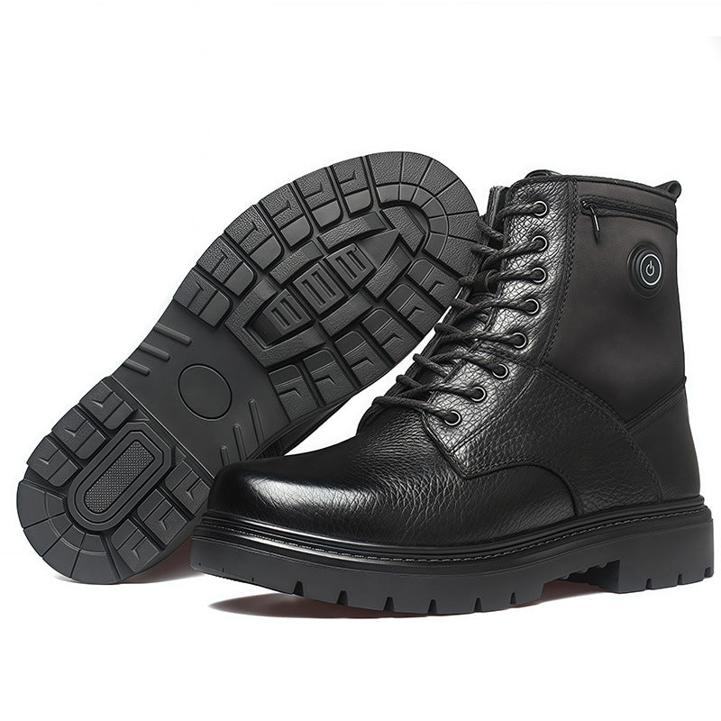 Black Leather Heated Boots for Women Men With 2*5000mAh Rechargeable Batteries, Five-Level Heating Models, Operated Electric Heating Foot Warmer