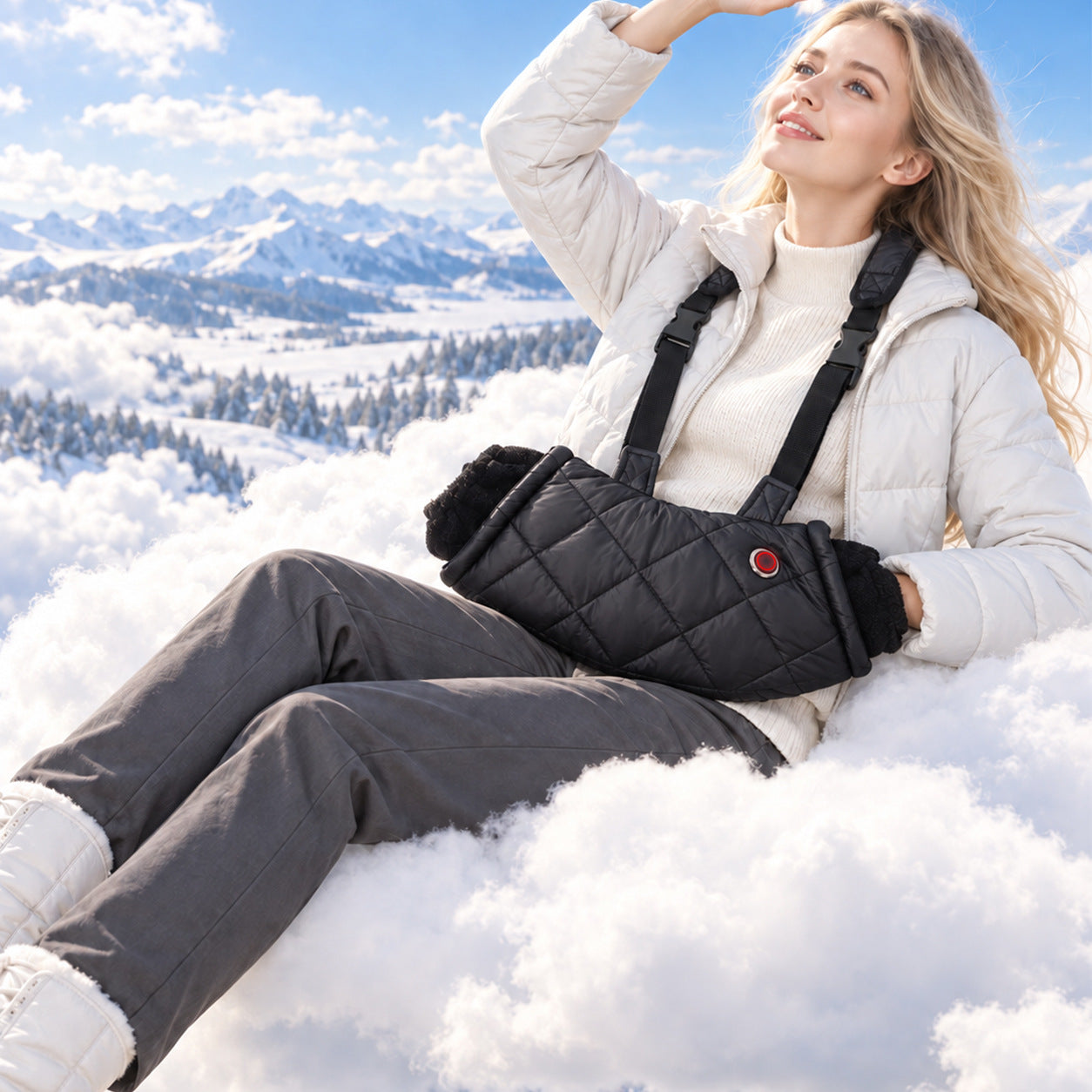 Rechargeable Heated Hand Muff, USB Throw Neck Hand Warmer Cushion 5 Gears, Hand Warmer Bag, Adjustable Strap for Outdoor Activities Golf, Hiking, Snow, Football, Camping