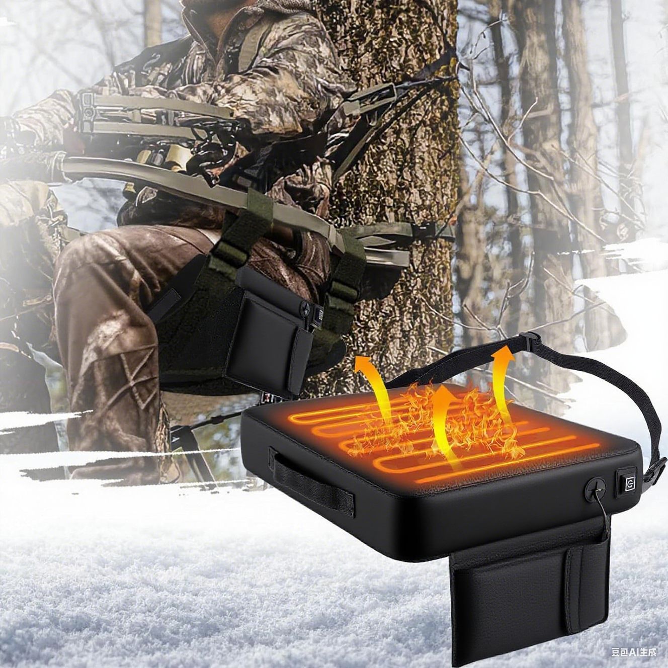 Portable Camouflage Hunting Heated Seat Cushion, Tree Stand Stadium Seats For Fishing Bleachers Concert Camping