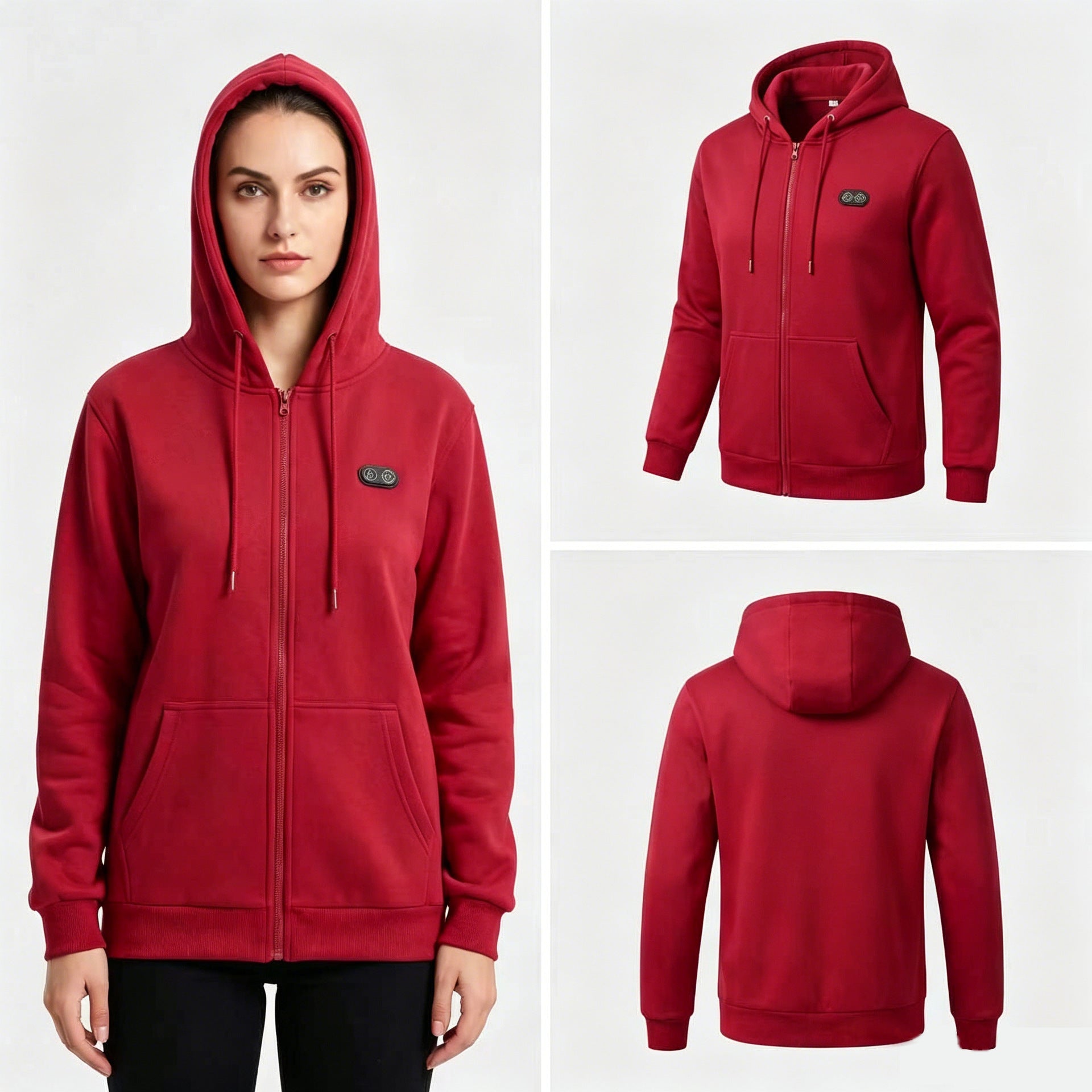 Heated Hoodie for Women Men Fleece Lined Zip Up Electric Hooded Sweatshirt with 17 Heating Zones - Firoth