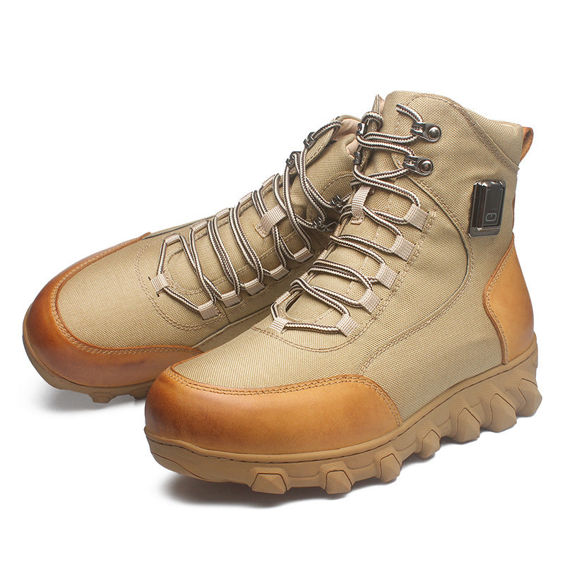 Genuine Leather Heated Boots for Men with Five-Level Heating System Rechargeable 20000mAh Battery Winter Waterproof Warm Snow Work Boot Rechargeable Electric Heating Foot Warmers