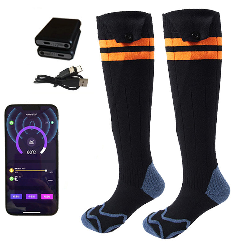 APP Remote Control Heated Socks for Men Women with Power Bank 5000mAh x 2 Rechargeable Batteries 4 Adjustable Heating Levels Winter Warm Socks for Outdoor Camping Skiing Fishing