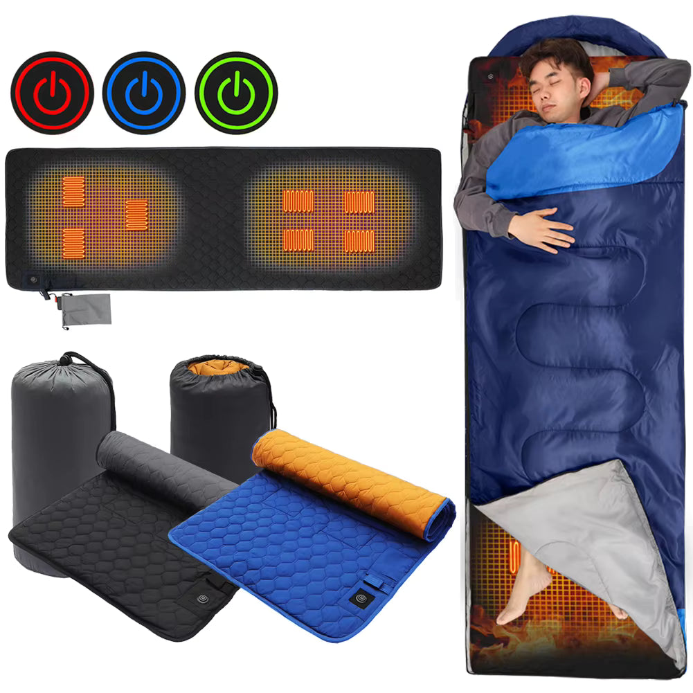 Heated Sleeping Bag Liner - 7 Heating Zones 3-Level Adjustable USB Electric Heating Sleeping Bag Pads Heated Mat for Outdoor Camping Tent Sleeping Mattress Thermalpad Foot Warmer - Firoth
