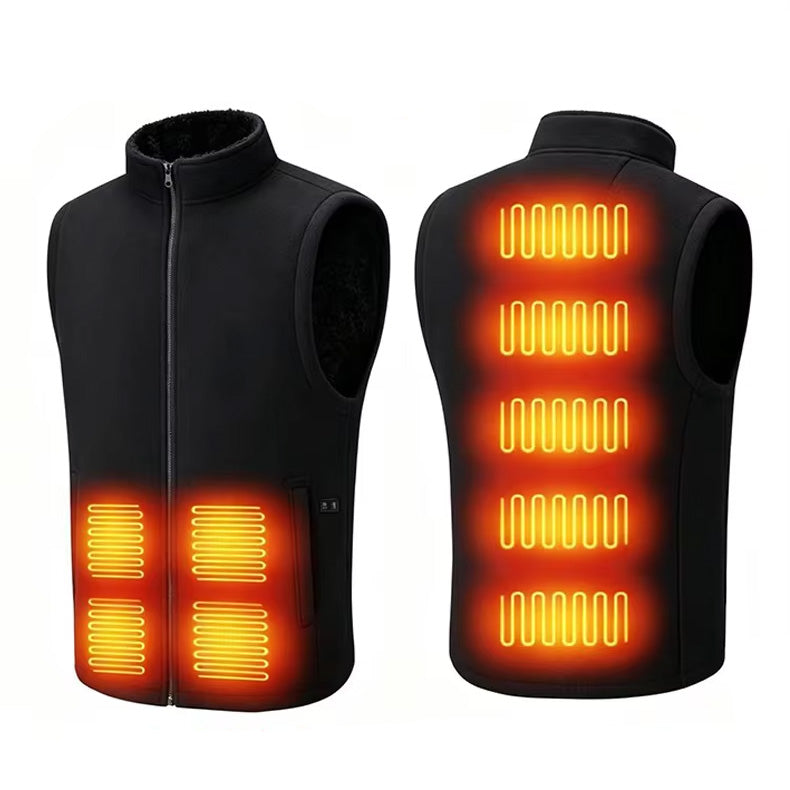 Fleece Lined Heated Vest for Women Men, 3 Gear Temp Control Dual Control 10 Heating Zones USB Electric Heating Stand Collar Smart Thermal Waistcoat