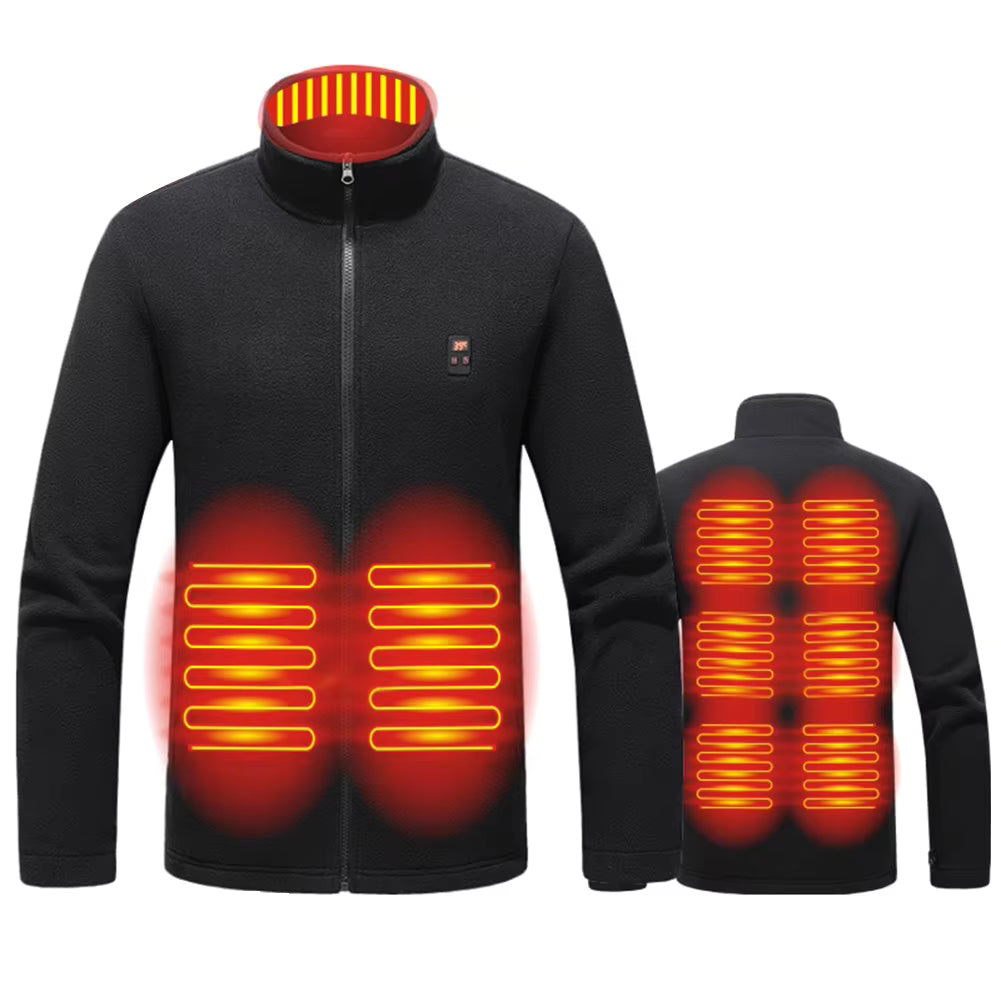 Fleece Heated Jackets for Men Women Temperature Display 9 Heated Areas 3 Gear Temperature USB Charging Heated Zip Up Coat for Outdoor Skiing Hiking