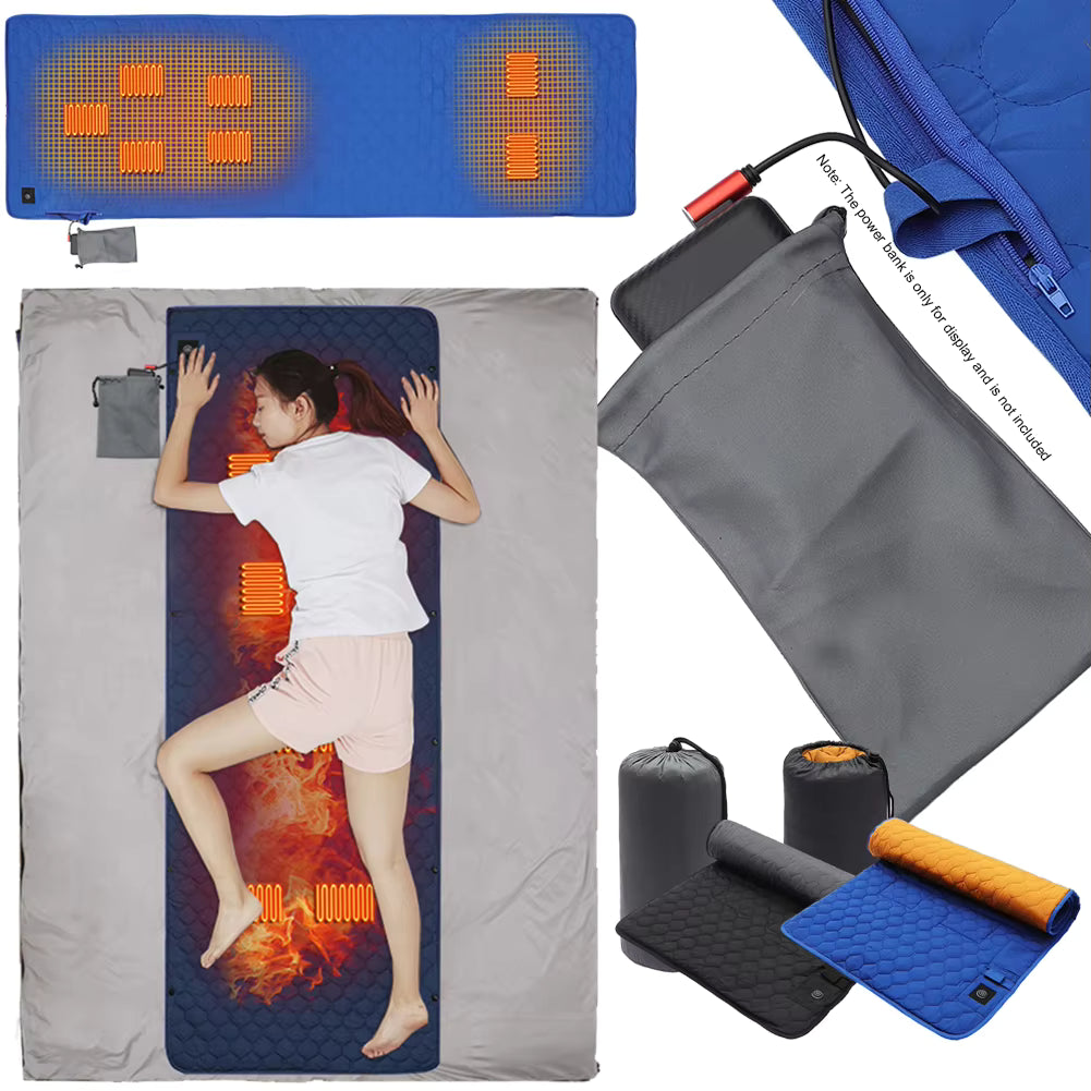 Heated Sleeping Bag Liner - 7 Heating Zones 3-Level Adjustable USB Electric Heating Sleeping Bag Pads Heated Mat for Outdoor Camping Tent Sleeping Mattress Thermalpad Foot Warmer - Firoth