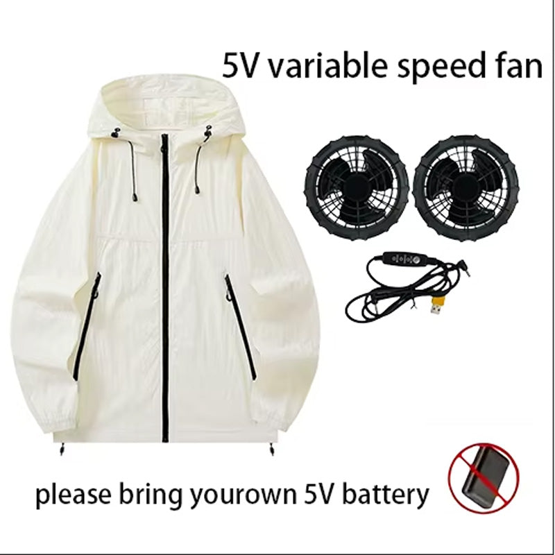 Sun Protection Air Conditioned Work Jacket for Men Women, Light Weight Long Sleeves Summer Work Clothes with 2 Fans, Sweat Absorbent, Quick Drying, 3D Circulation
