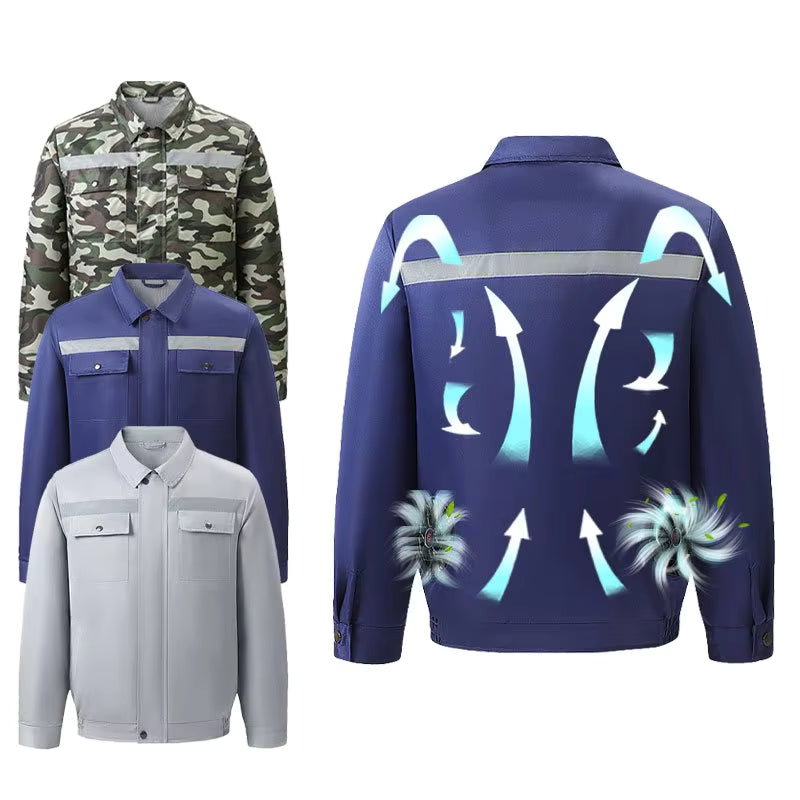 Summer Cooling Jacket with 2 Fans 3-Speed Settings Breathable Fabric Comfort Safety Reflective Strips Sun Protection Refrigeration Air Conditioning Clothes for Hot Weather